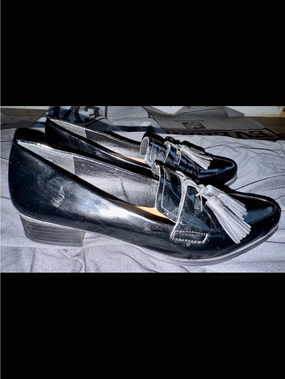 Tahari Black Patent Leather Tassel Loafers - Size 8